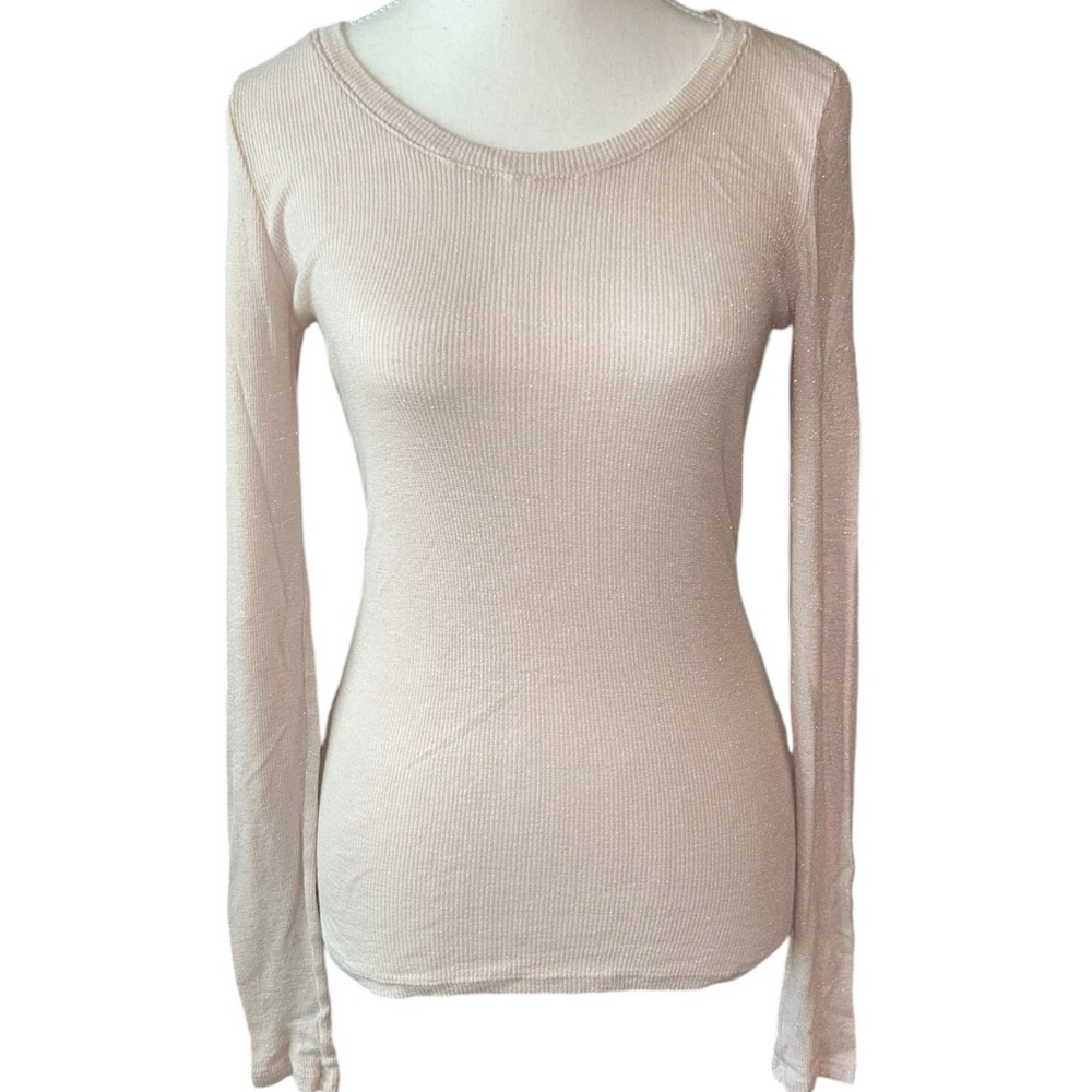 Michael Stars Pink Ribbed Shimmer Long Sleeve Top S - Picture 2 of 10